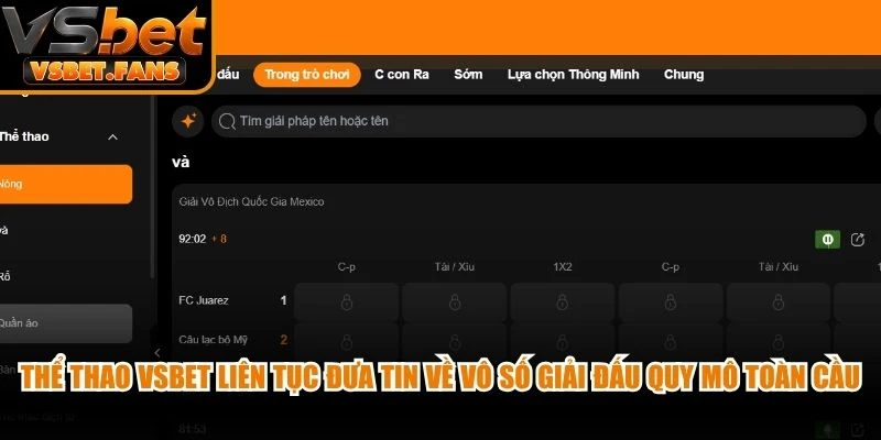 Thể thao VSBET liên tục đưa tin về vô số giải đấu quy mô toàn cầu