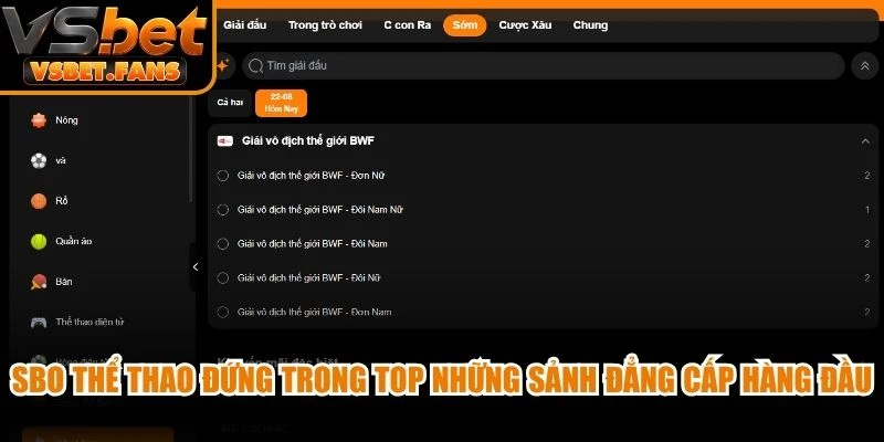 SBO thể thao đứng trong top những sảnh đẳng cấp hàng đầu